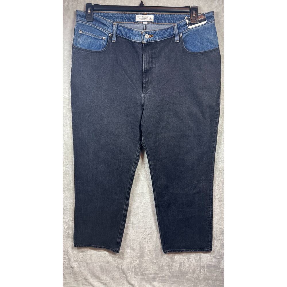 Abercrombie NEW Women Jean 34/18R Curve Love High Rise 90s Relax Black/Blue